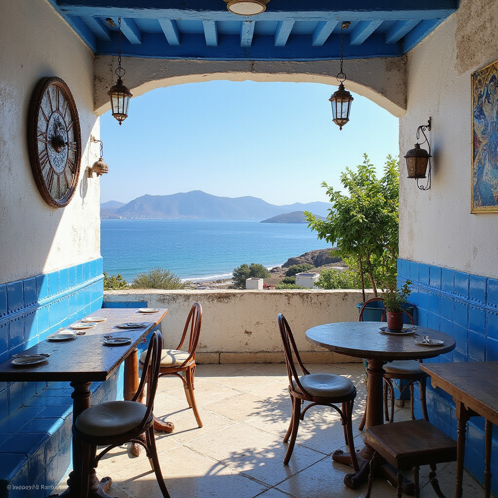 Tradycyjna kawiarnia w Sidi Bou Said z widokiem na morze i lokalnymi przysmakami