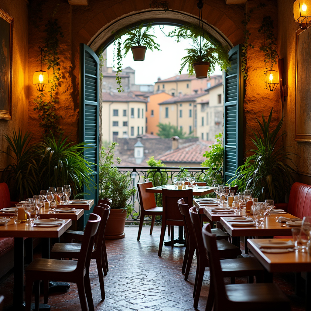 Tradycyjna trattoria na florenckiej ulicy z widokiem na czerwone dachy, lokalne jedzenie, autentyczna atmosfera