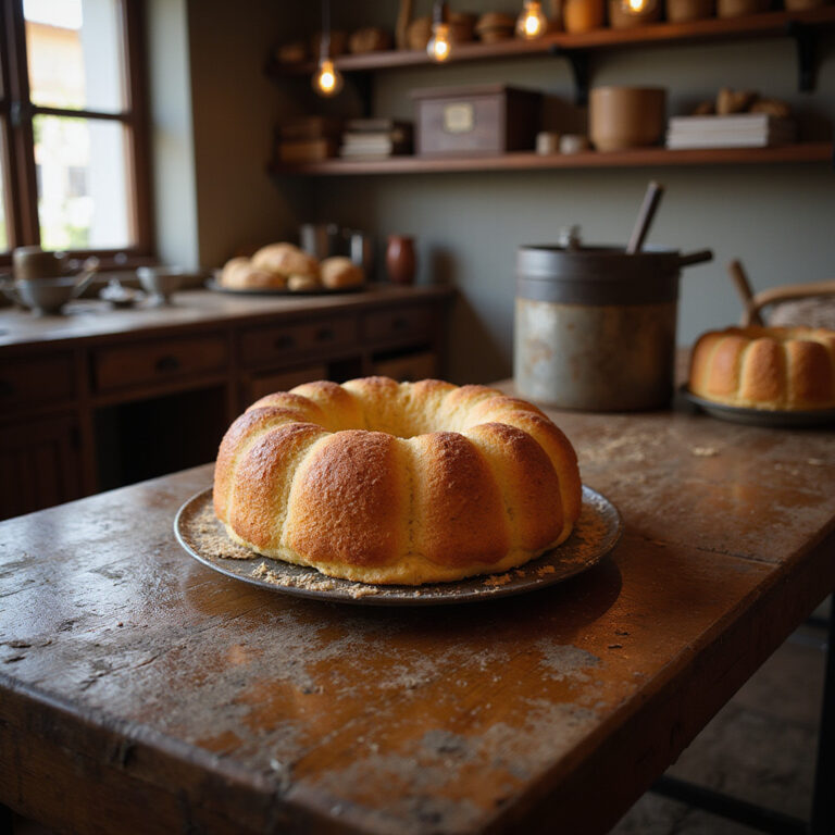 Tradycyjne ciasto bolo de mel na drewnianym stole w cukierni w Funchal