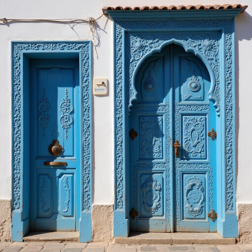 Tradycyjne tunezyjskie drzwi w Sidi Bou Said z misternymi zdobieniami