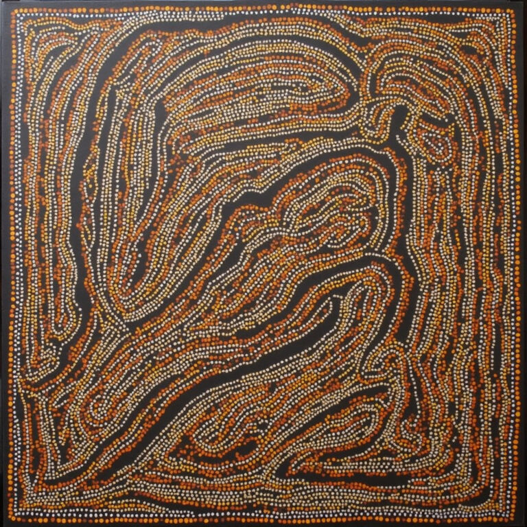 Tradycyjne malowidła Tiwi na korze drzewa, przedstawiające wzory kulturowe