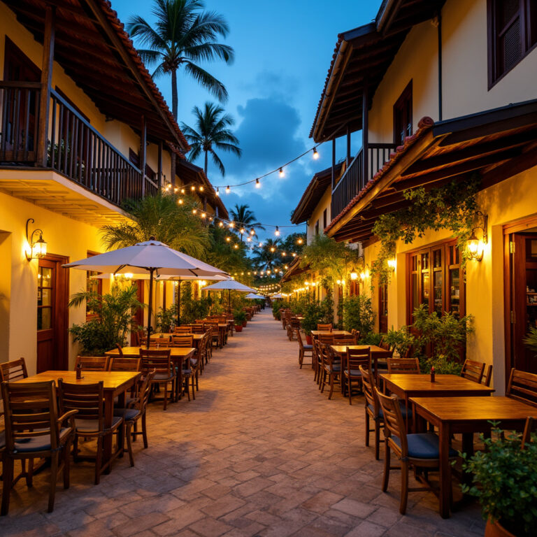 Ulica w Las Terrenas z restauracjami i kawiarniami, ewolucja gastronomii