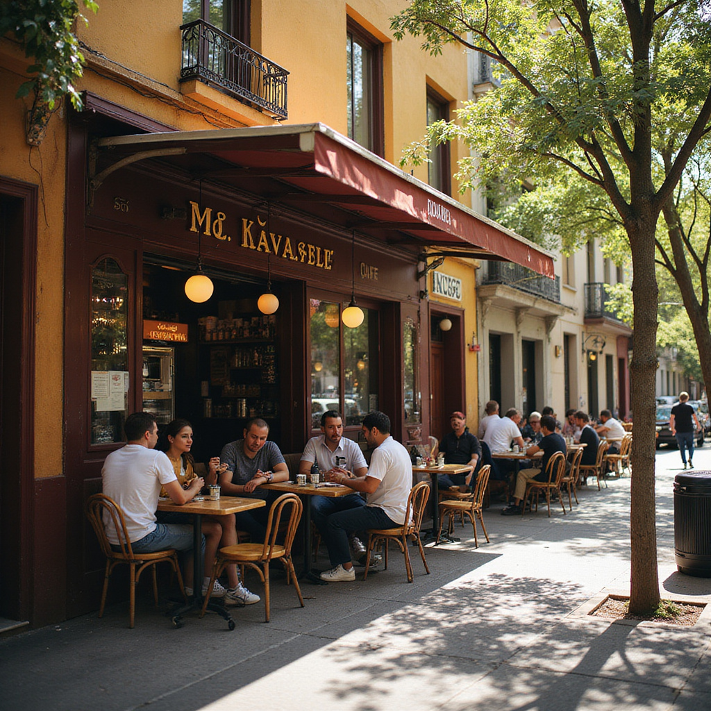 Ulica w Buenos Aires z kawiarniÄ
, gdzie mieszkaĆcy rozmawiajÄ
w dialekcie rioplatense