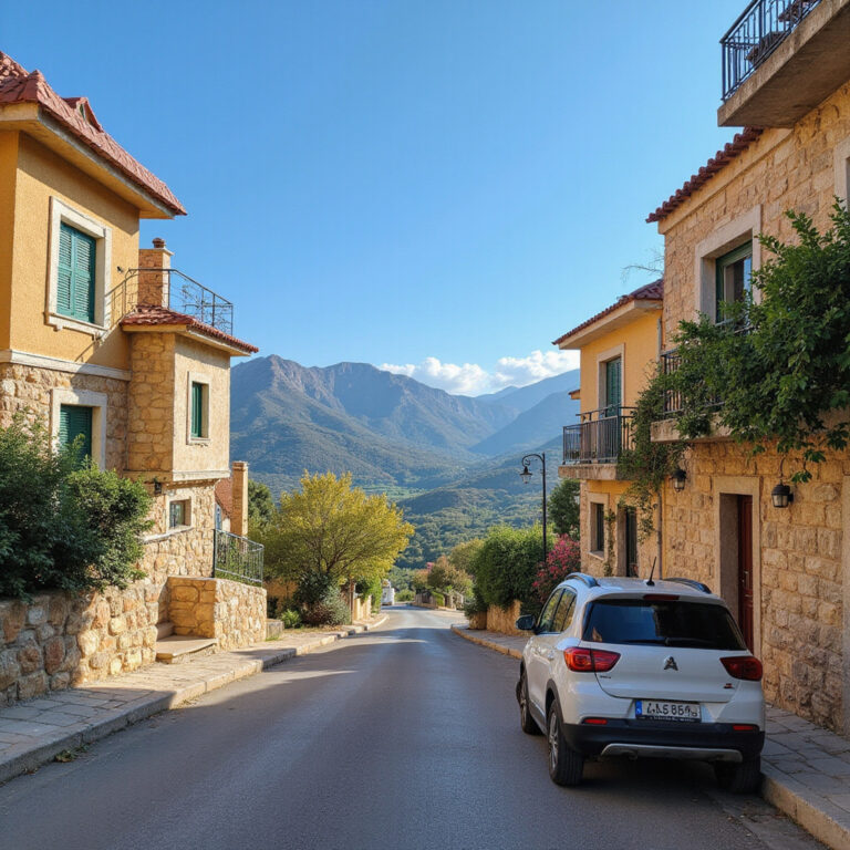 wynajem samochodu na Cyprze Północnym - ulica w Kyrenii z widokiem na góry