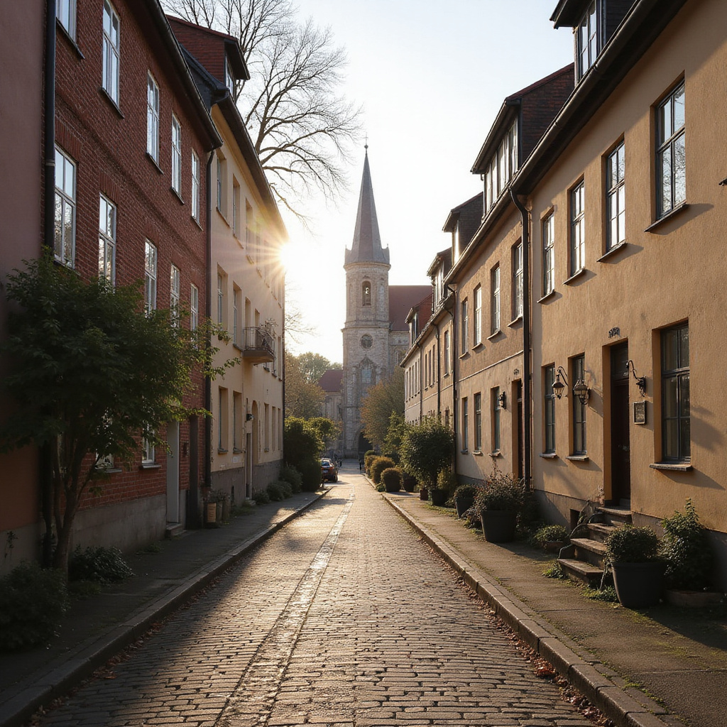 Ulica w Lipawie prowadząca do kościoła św. Trójcy z widokiem na zabytkowe kamienice