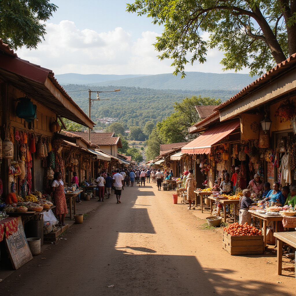 Ulica w Nairobi z lokalnymi straganami i widokiem na park narodowy