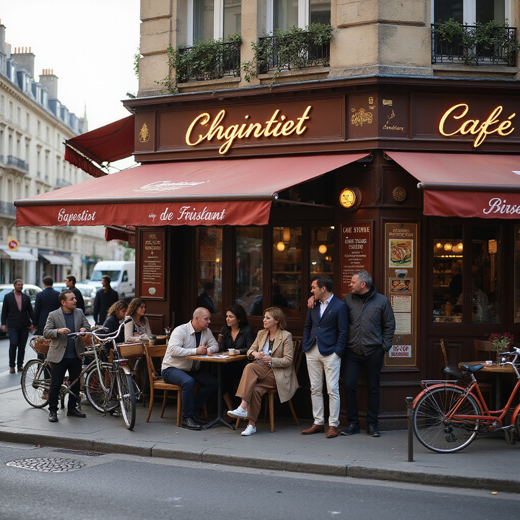 Ulica w Paryżu z kawiarnią, gdzie mieszkańcy rozmawiają po francusku - kluczowe zwroty i lokalna atmosfera