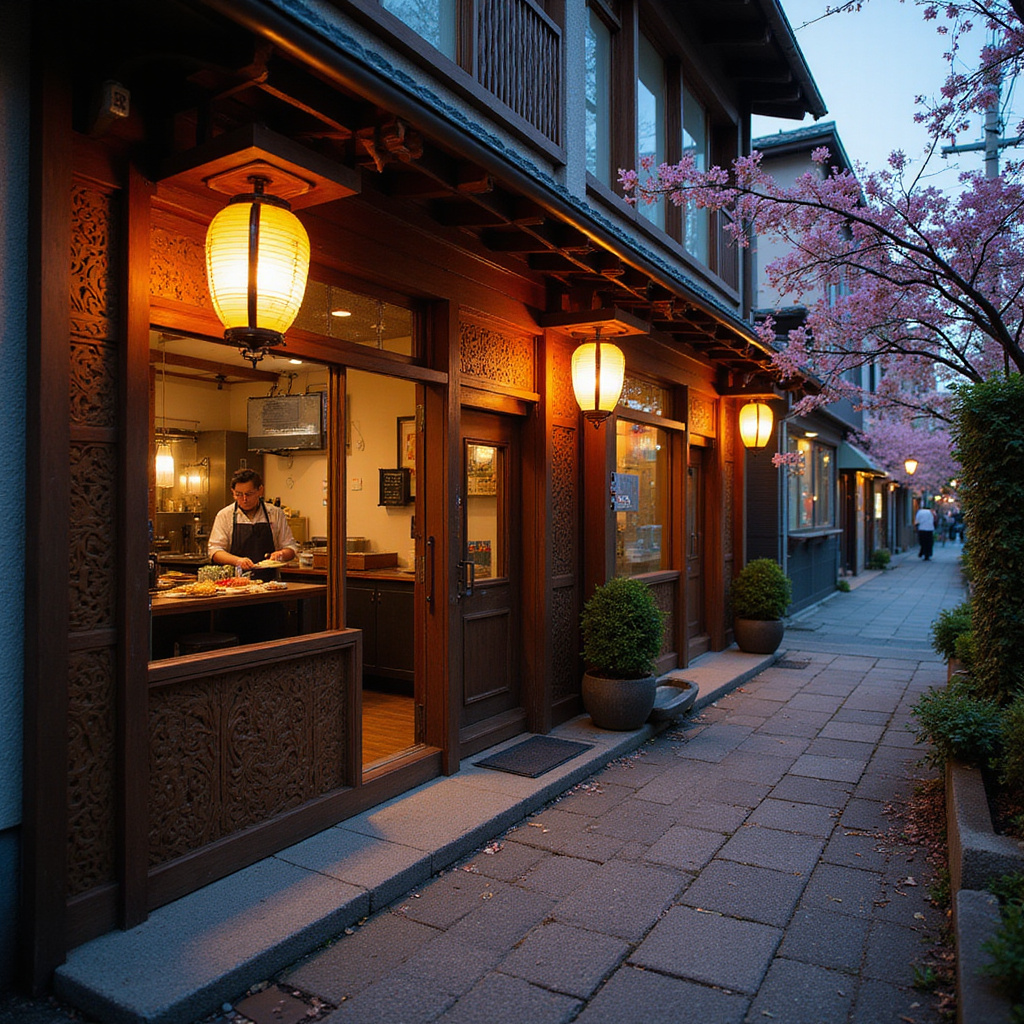 Ulica w Tokio z restauracją serwującą kaiseki