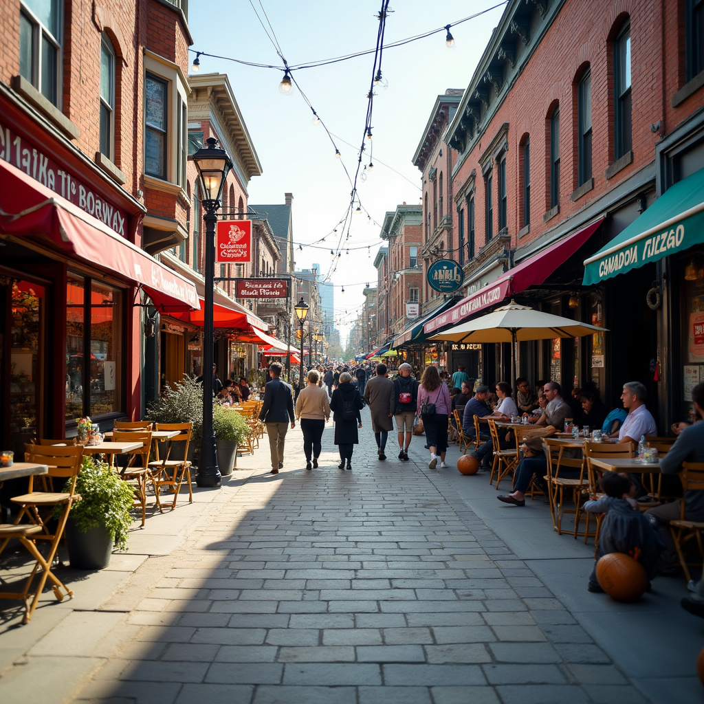 Ulica w Toronto z różnorodnymi sklepami i restauracjami, wielokulturowość Kanady