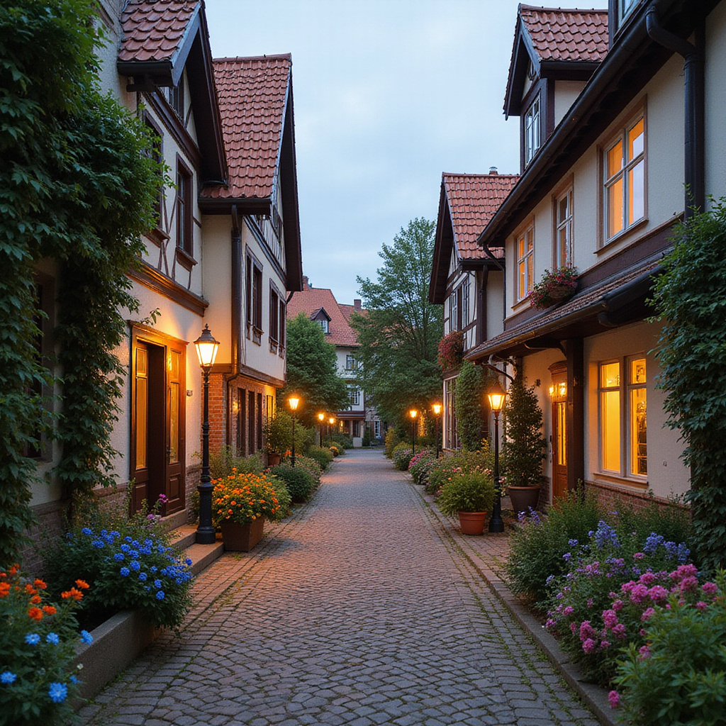 Ulica w Ventspils prowadząca do Domu Rzemieślników z tradycyjnymi łotewskimi detalami