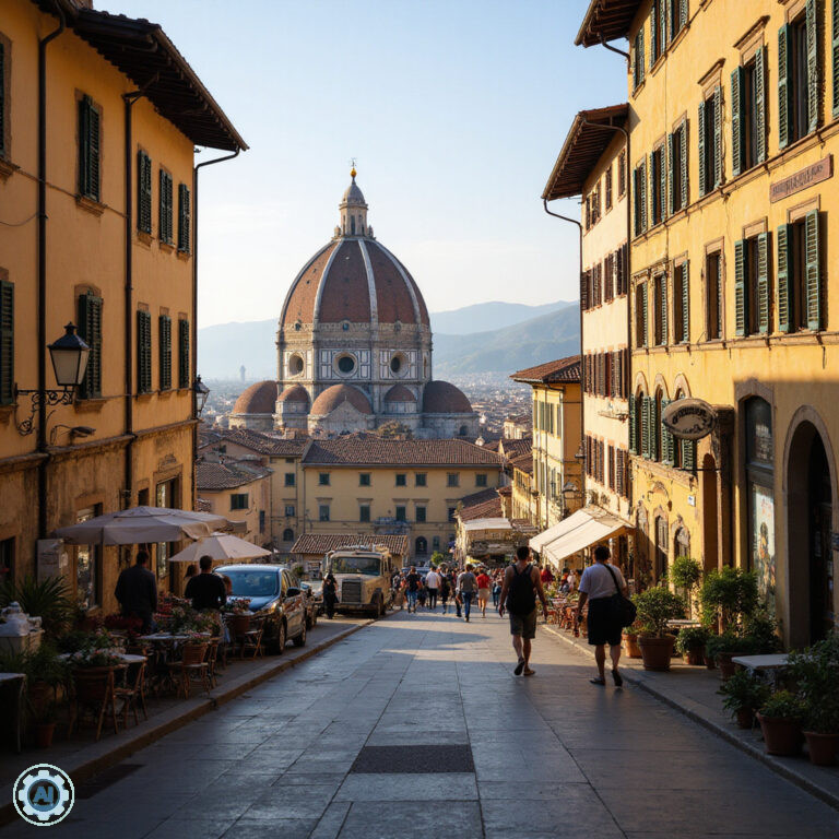 Ulica we Florencji z widokiem na Duomo, idealna na zwiedzanie Florencji