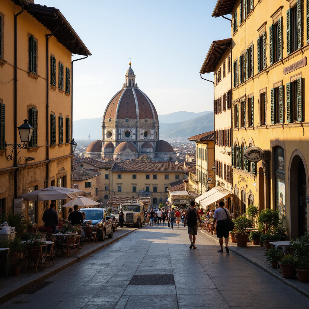 Ulica we Florencji z widokiem na Duomo, idealna na zwiedzanie Florencji