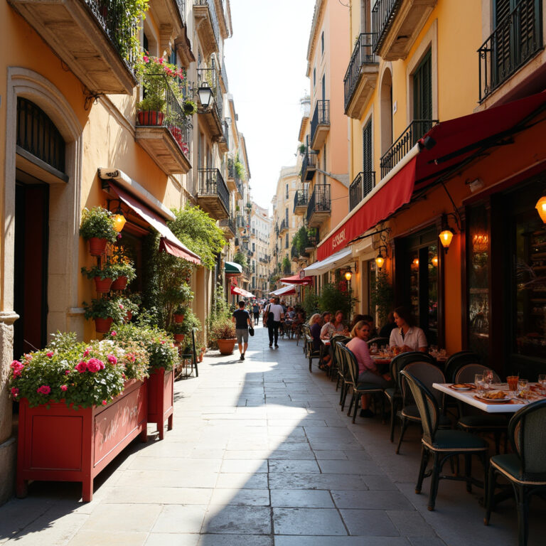 Ulica w Palma de Mallorca z kawiarnią serwującą tapas i lokalne przysmaki