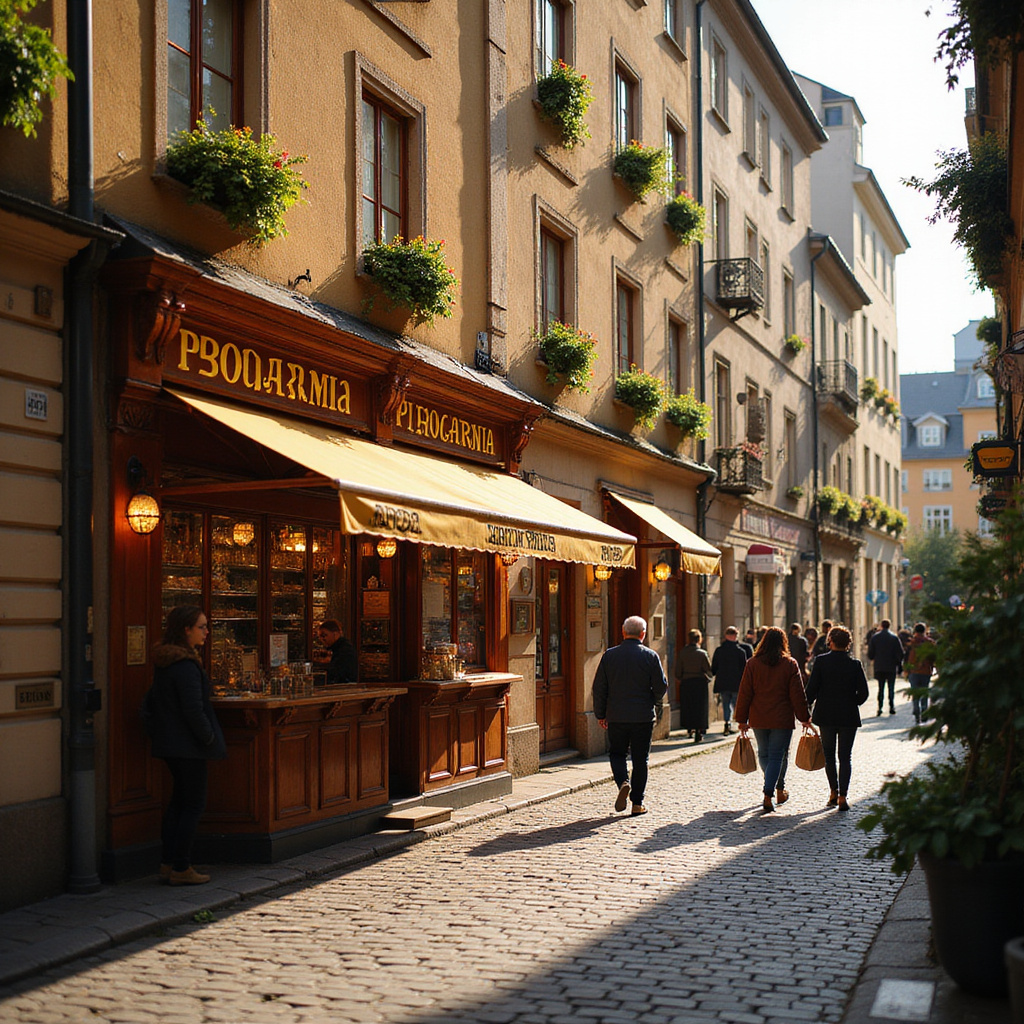 Ulica w Krakowie z pierogarnią w tle