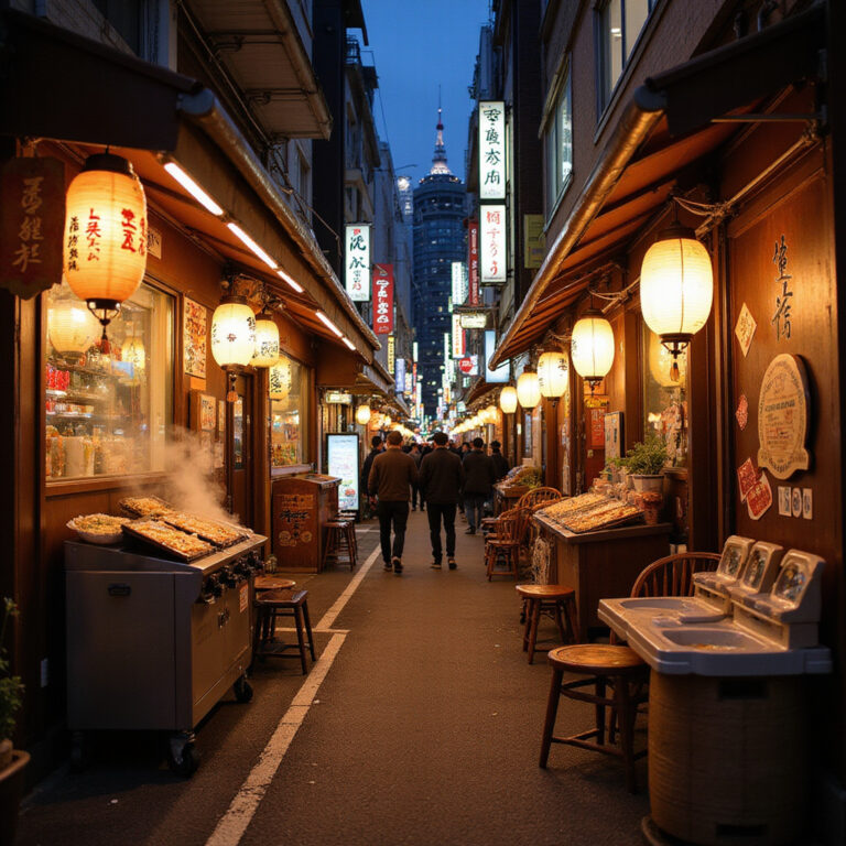Ulica w Shin-Yokohama z restauracjami serwującymi ramen, tradycyjne japońskie danie