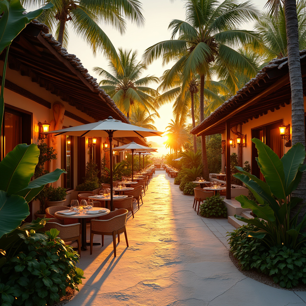 Ulica w Tulum z restauracjami fine dining i tropikalną roślinnością