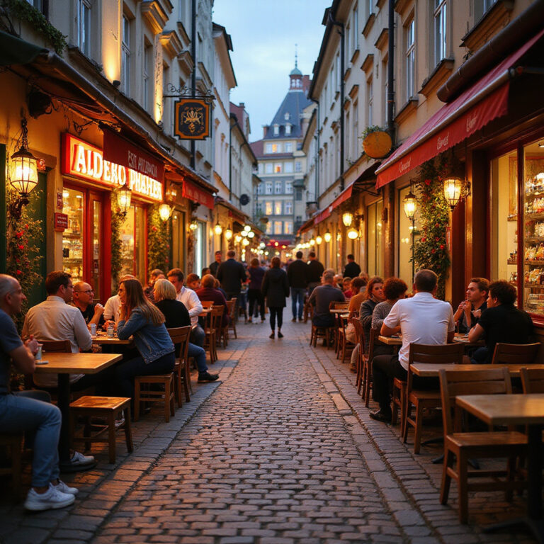Ulica w Krakowie z tradycyjnymi restauracjami, idealna na food tour