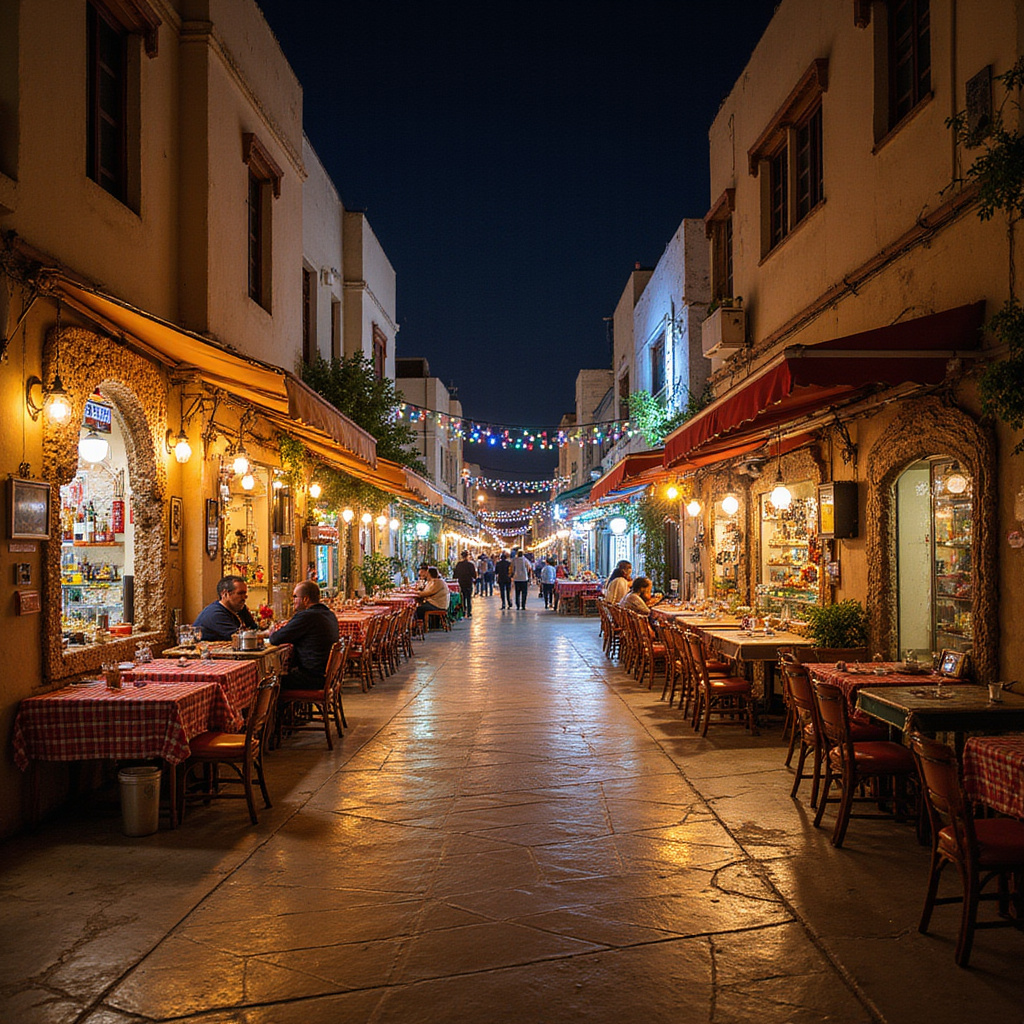 Ulica w Szarm el-Szejk z lokalnymi restauracjami i straganami