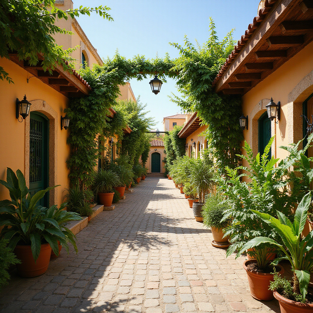 Ulica w Hammamet z widokiem na zielone ogrody i tradycyjną architekturę