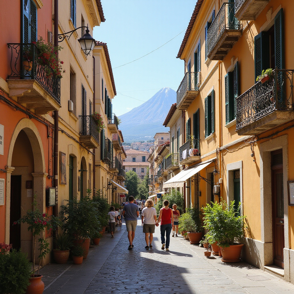 Uliczka w Neapolu z widokiem na Wezuwiusz, idealna na rodzinny spacer
