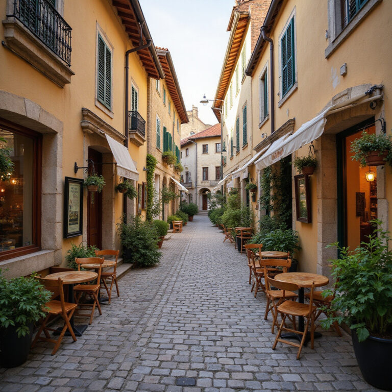 Uliczka w Samoborze z widokiem na zabytkowe kamienice i kawiarnie