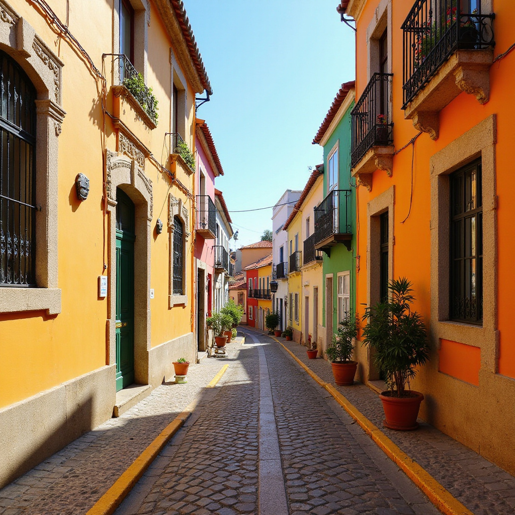 Uliczka w Starym Mieście Faro z kolorowymi domami i brukowaną nawierzchnią