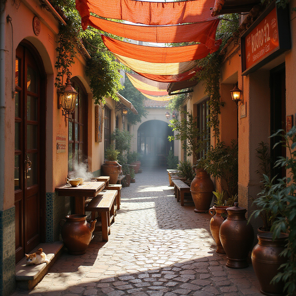 uliczka w Marmaris z kawiarnią serwującą turecką kawę