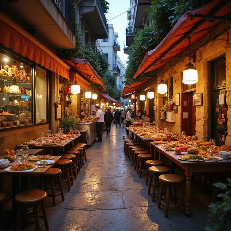 Uliczka w Famaguście z lokalnymi restauracjami i straganami, gdzie spróbujesz autentyczne jedzenie Famagusta