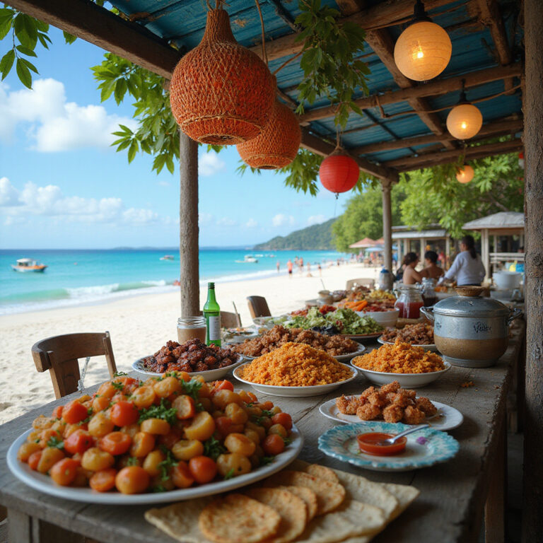 Uliczne jedzenie na Boracay z widokiem na plażę, lokalne przysmaki i kolorowe stragany