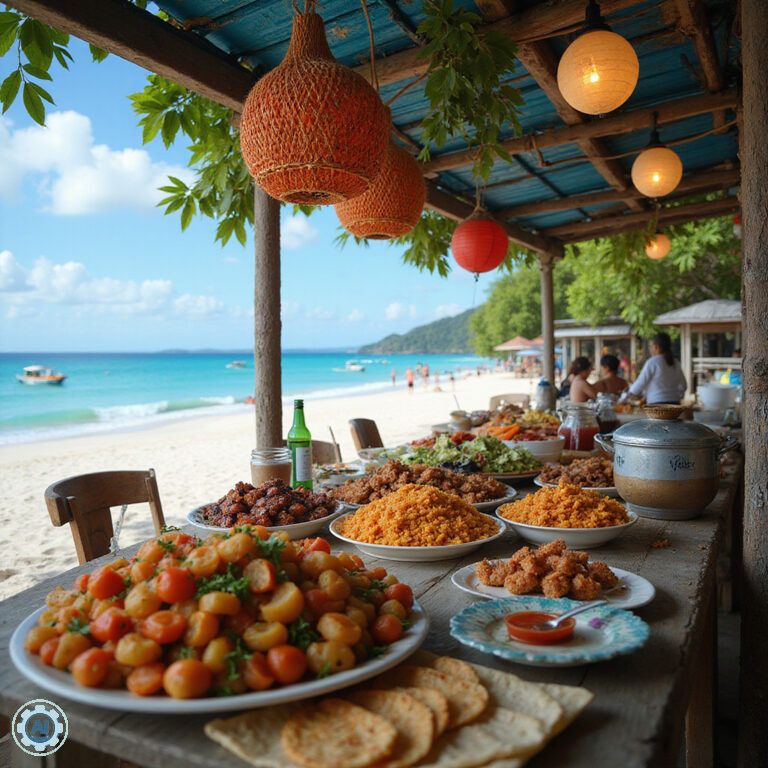 Uliczne jedzenie na Boracay z widokiem na plażę, lokalne przysmaki i kolorowe stragany