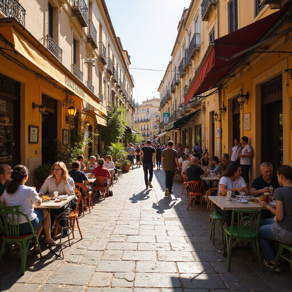 Ulica w Palmie z małymi knajpkami i restauracjami, gdzie jedzą miejscowi