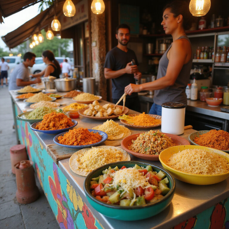 Uliczne stragany z tacos w Playa del Carmen, kolorowe i aromatyczne