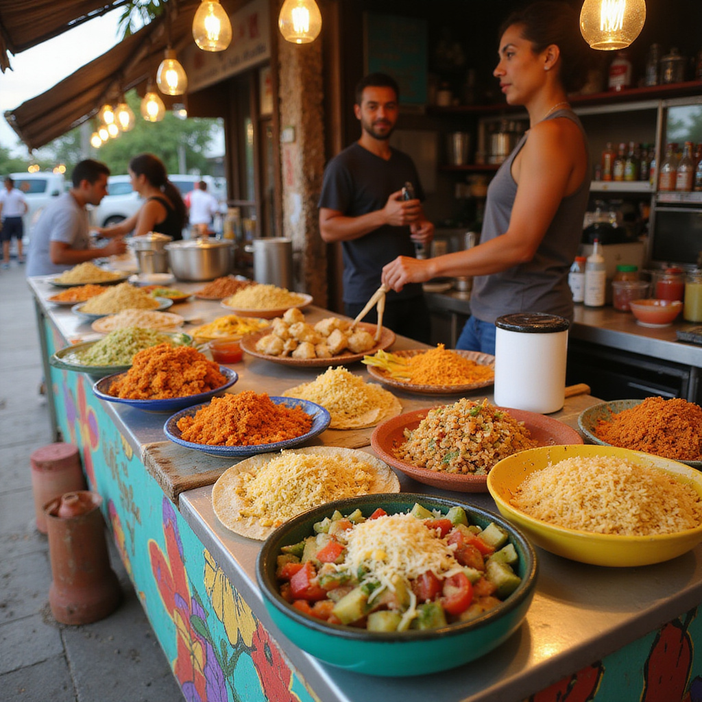 Uliczne stragany z tacos w Playa del Carmen, kolorowe i aromatyczne