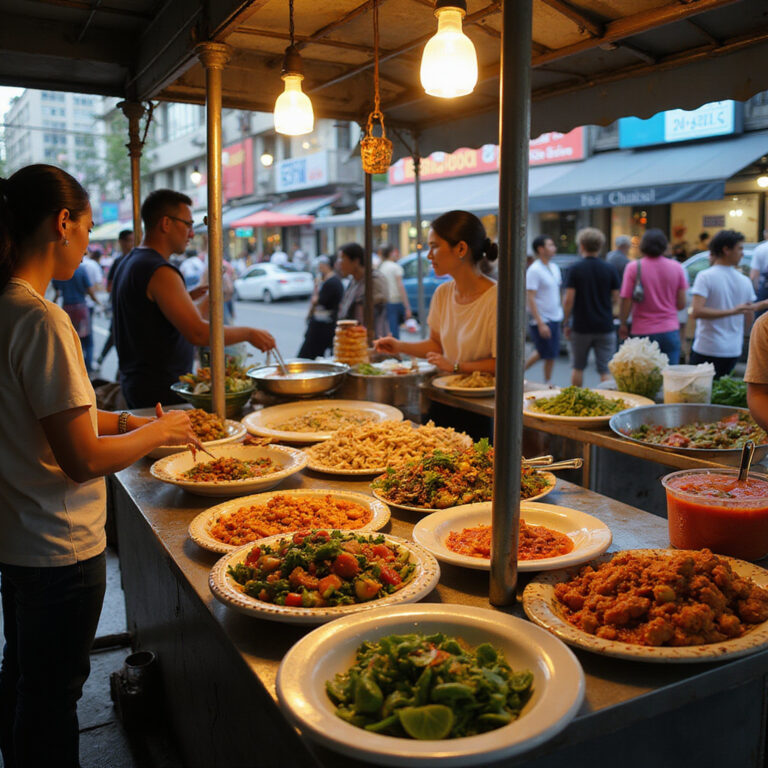 Uliczny stragan z tajskim jedzeniem w Bangkoku, gdzie można spróbować autentycznych smaków