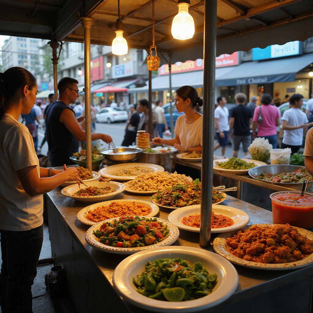 Uliczny stragan z tajskim jedzeniem w Bangkoku, gdzie można spróbować autentycznych smaków