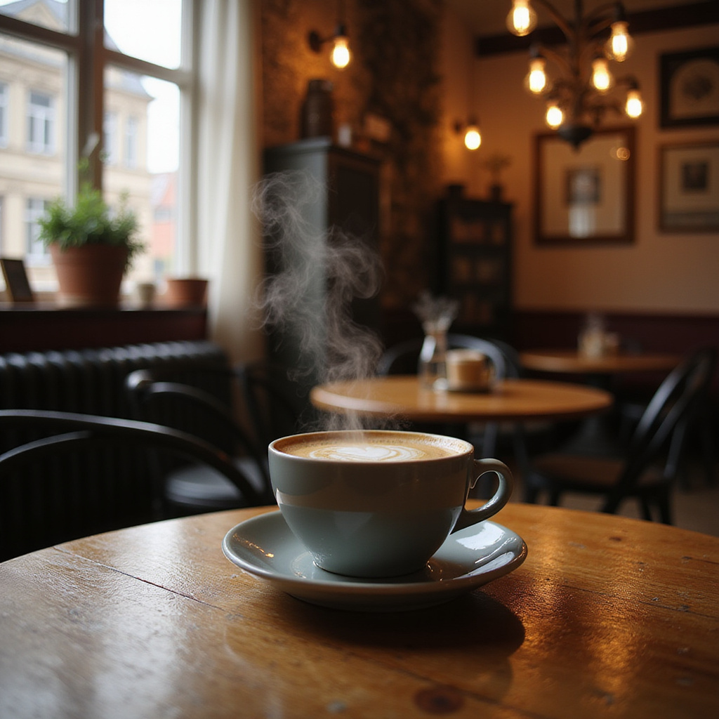 Urokliwa kawiarnia w Krakowie z kawą z cykorią na stole