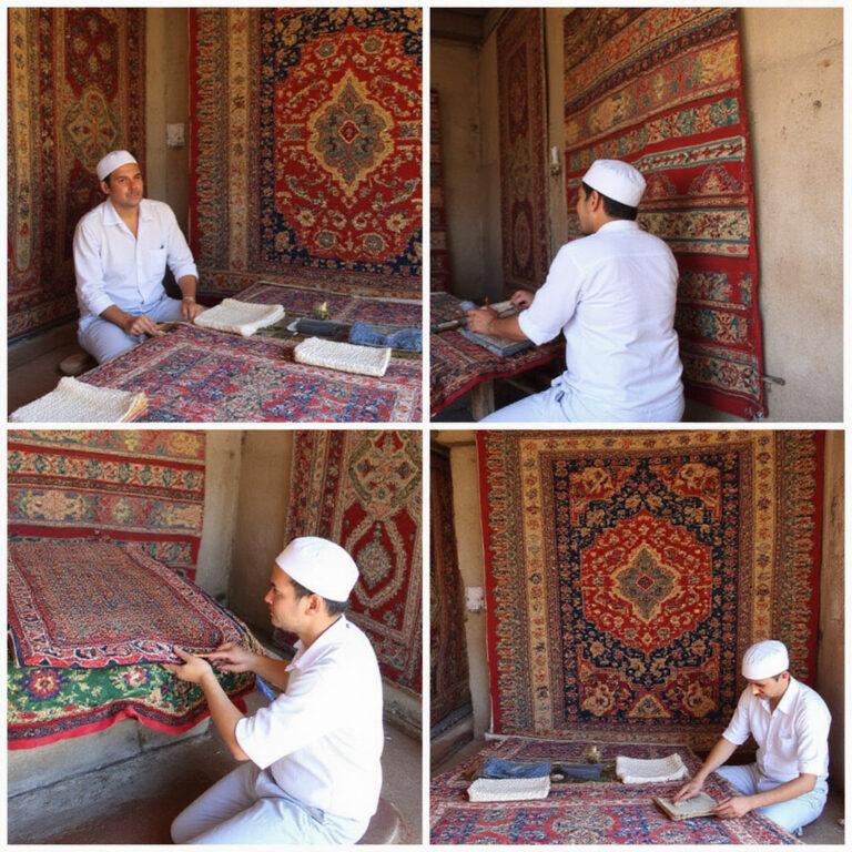 tradycyjny warsztat tkacki w Kairouan z dywanami kairouanskimi