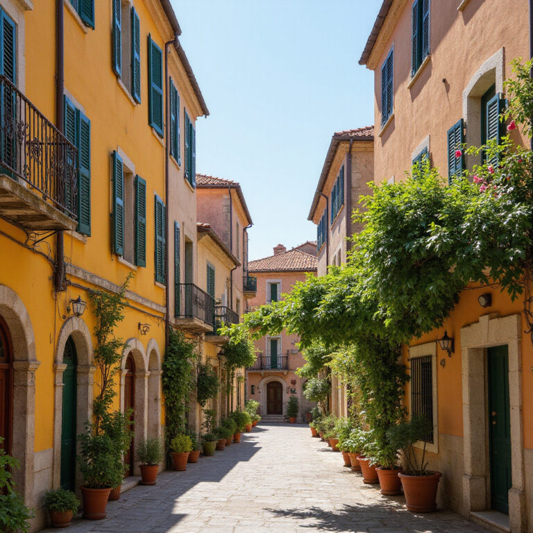 Wąskie uliczki Korfu z weneckimi kamienicami i kolorowymi fasadami