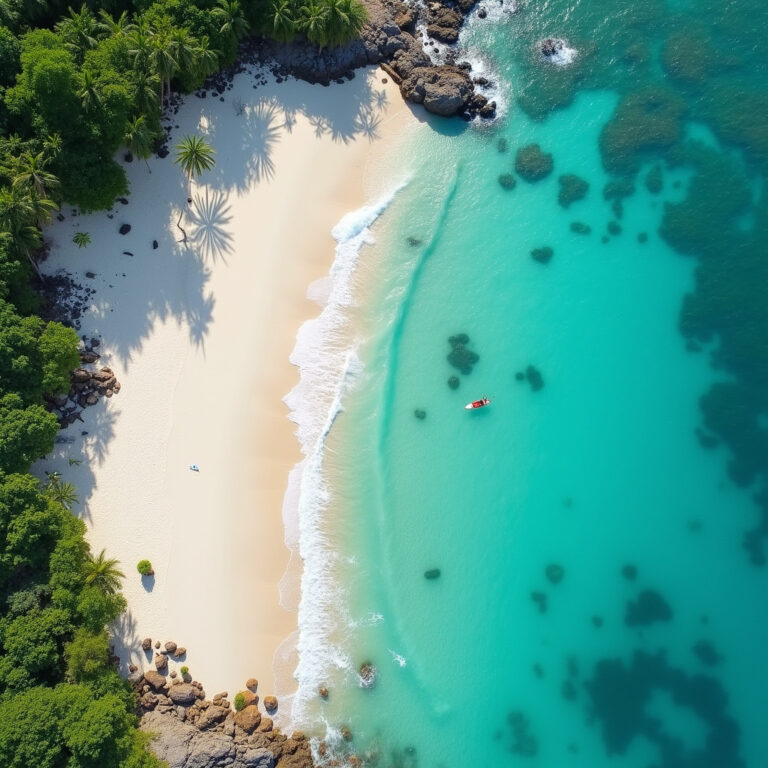 Diani Beach z lotu ptaka pokazująca turkusową wodę i białe plaże