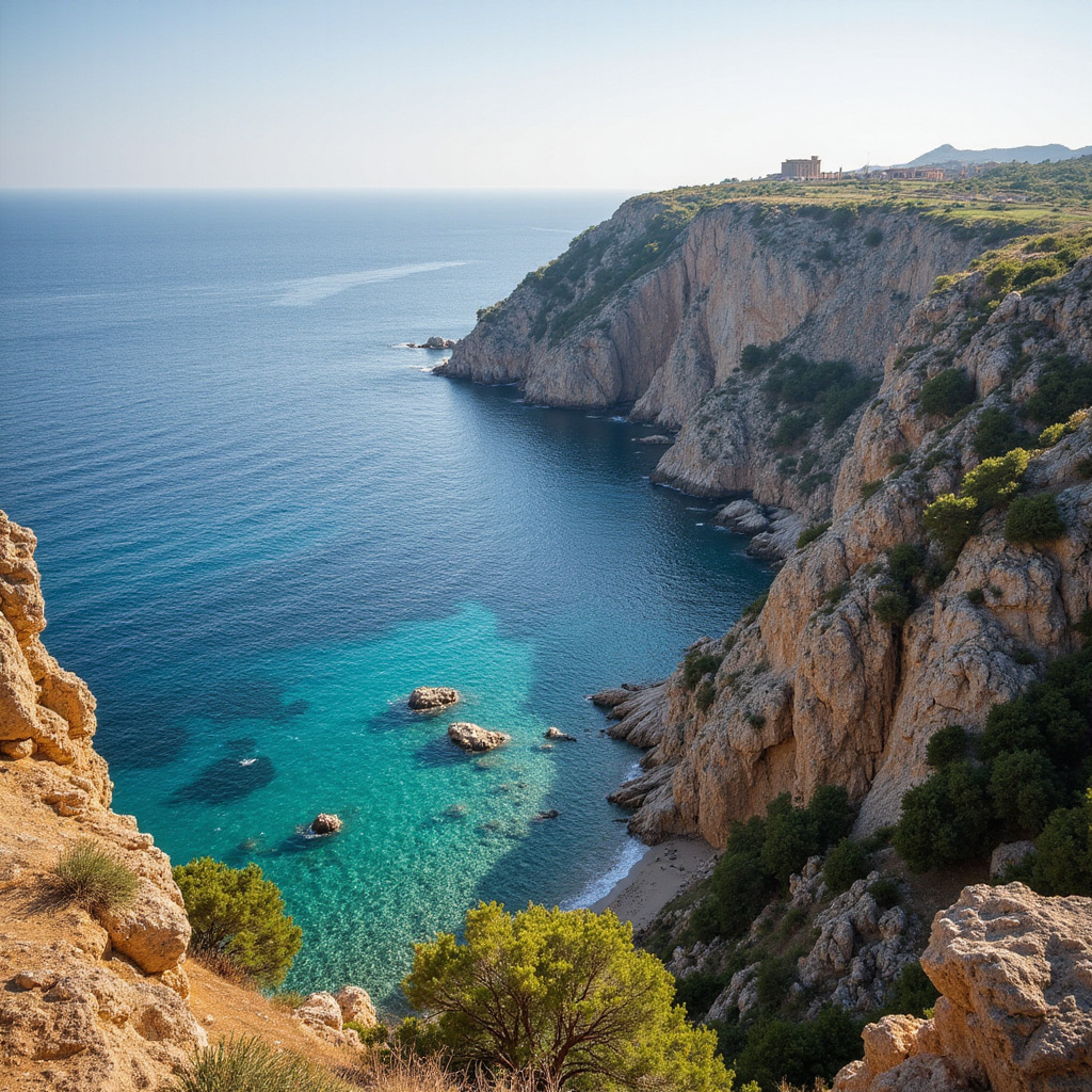 Widok na morze Egejskie z klifu w Sounion, malownicza sceneria