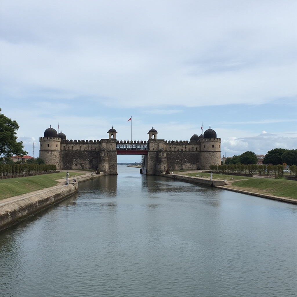 Rejsy Kanałem Karosta - widok na most obrotowy i fortyfikacje z wody