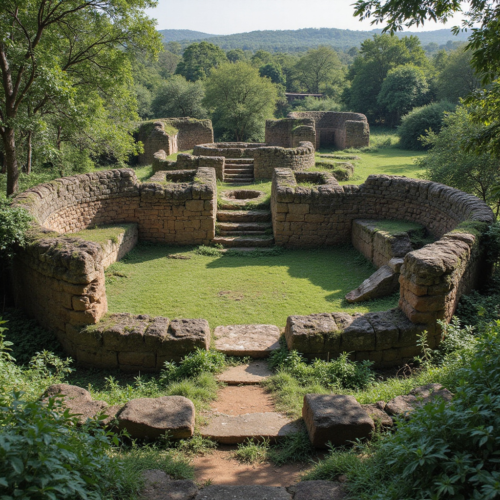 Ruiny Gede w Kenii otoczone bujną roślinnością, starożytne miasto Suahili