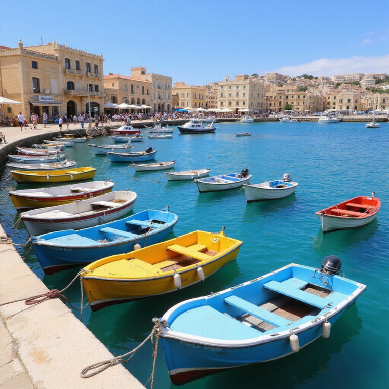 Urokliwa zatoka Spinola w St. Julian's z kolorowymi łodziami rybackimi i widokiem na morze