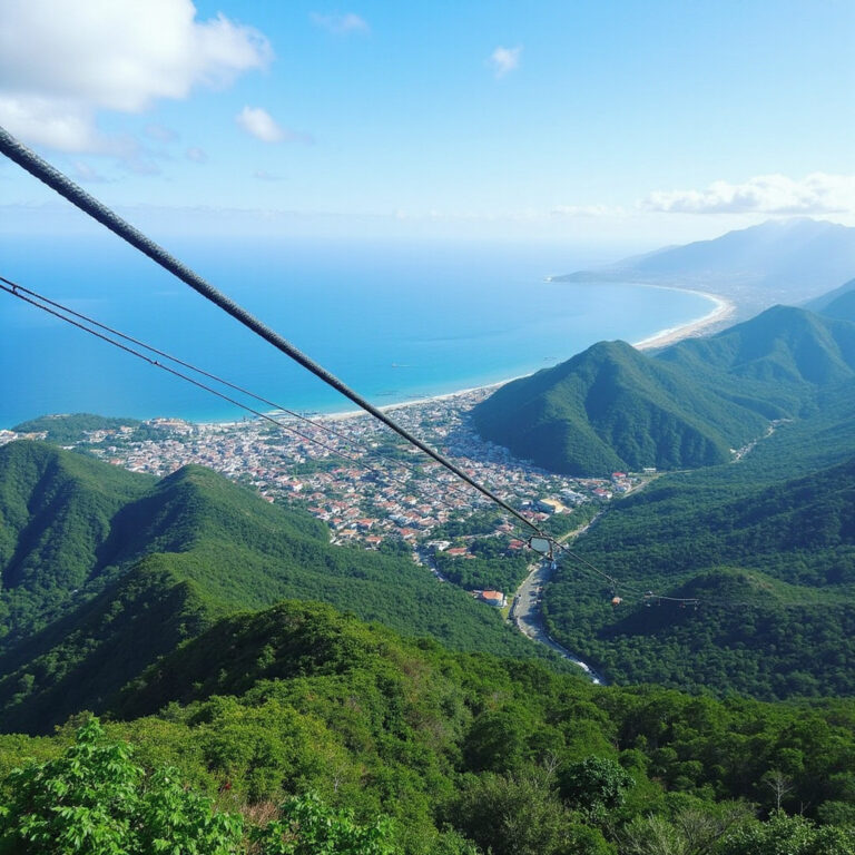 Widok z kolejki linowej Isabel de Torres na Puerto Plata i ocean