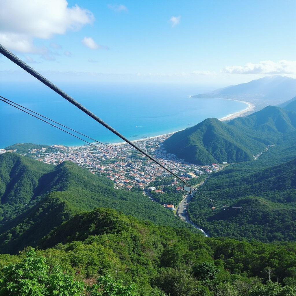 Widok z kolejki linowej Isabel de Torres na Puerto Plata i ocean