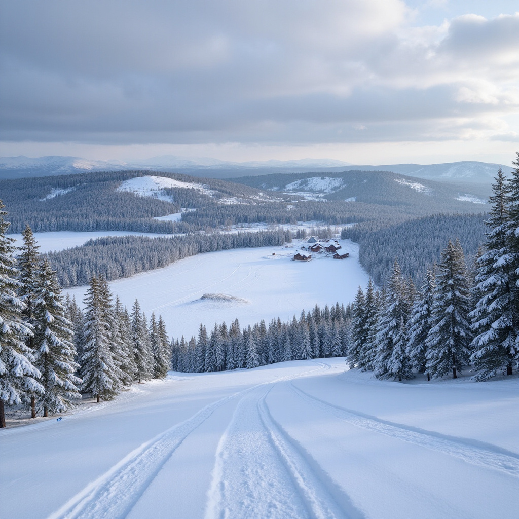 Zimowe krajobrazy Cēsis z trasami narciarstwa biegowego w tle