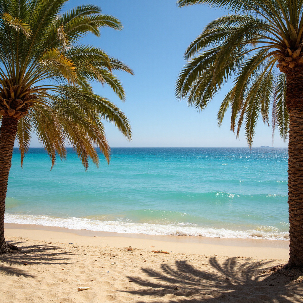 Złota plaża Hammamet z turkusową wodą i palmami