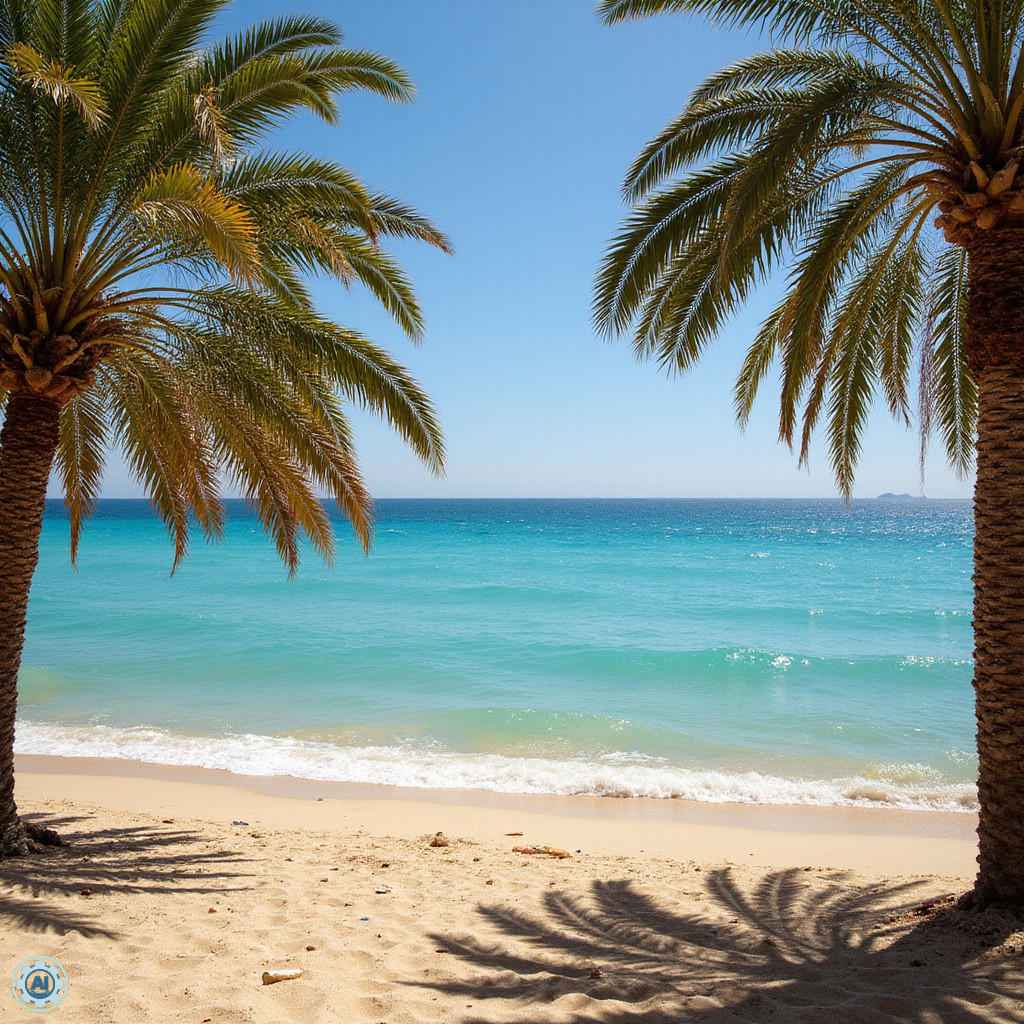 Złota plaża Hammamet z turkusową wodą i palmami