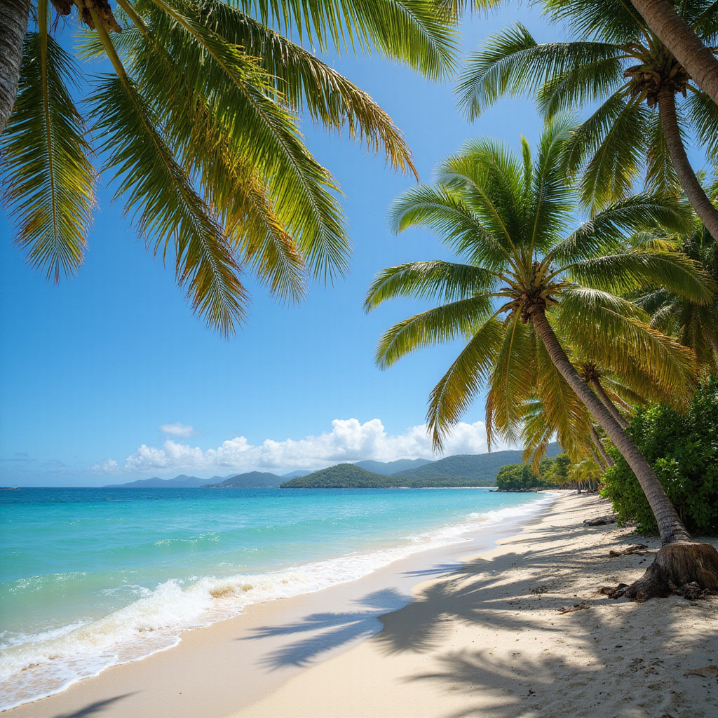 Złota plaża Puerto Plata z palmami i turkusową wodą, idealna na wakacje