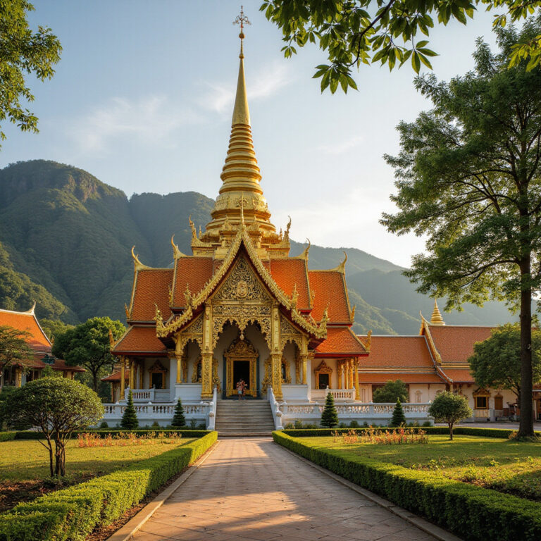 Chiang Mai - złota świątynia Wat Phra That Doi Suthep otoczona zielenią gór